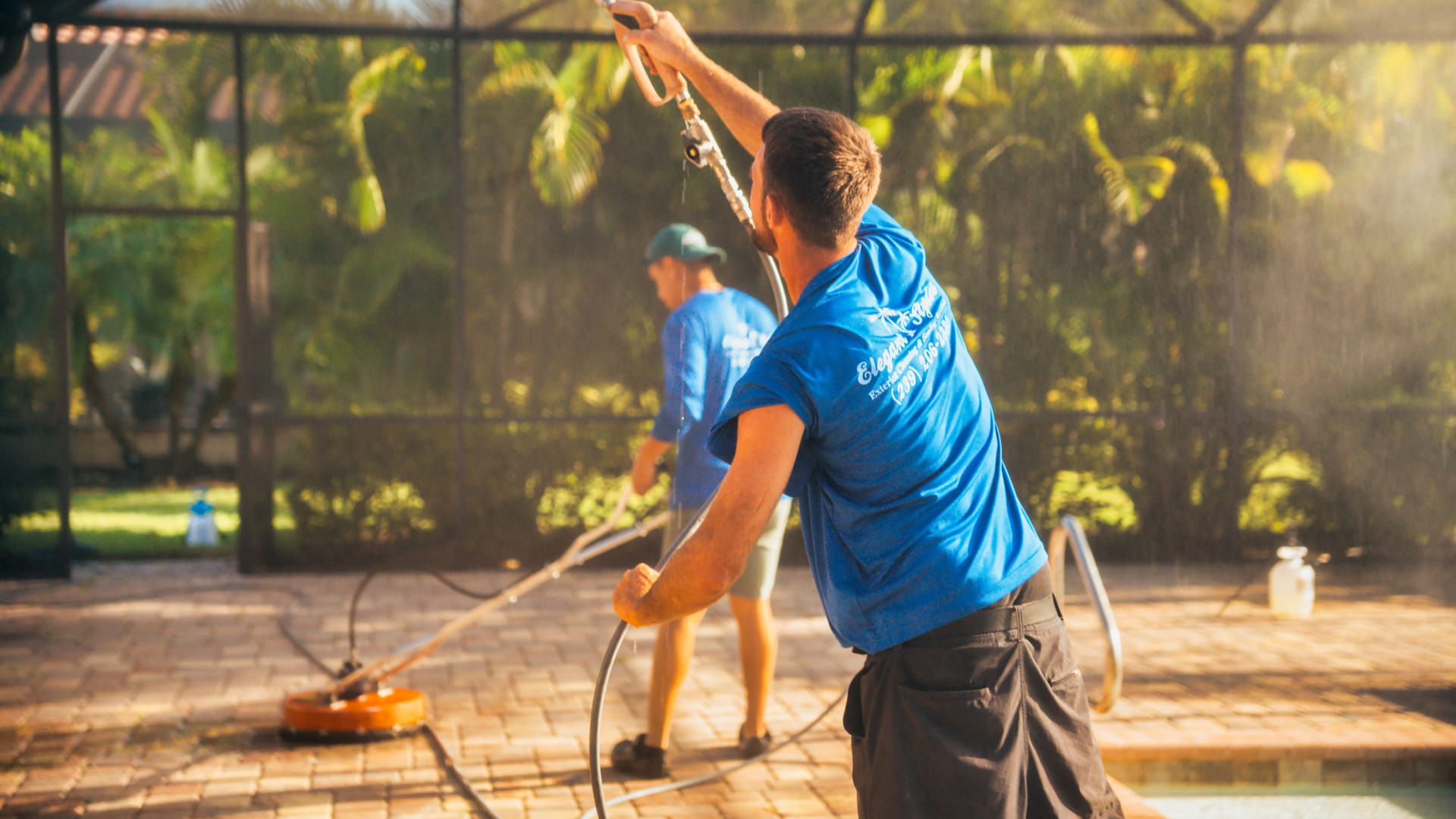 Professional pool cage cleaning service by Elegant Styles Power Washing in Naples, Florida, enhancing outdoor comfort and property appeal.