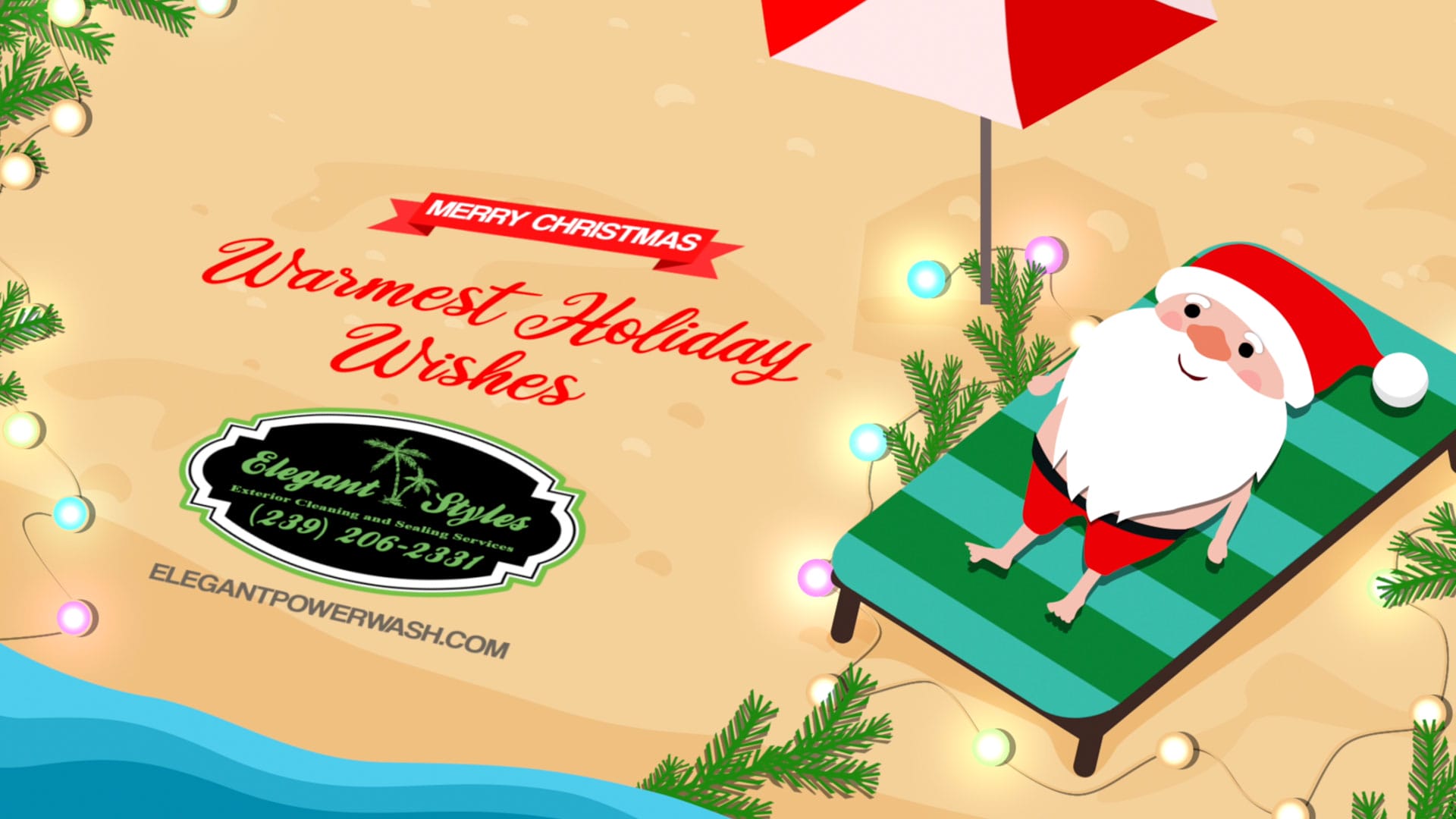 Elegant Styles Power Wash and Paver Sealing wishes you a Merry Christmas and Happy Holidays! Contact us at (239) 537-9134 or info@elegantpowerwash.com for expert pressure washing, paver sealing, and exterior cleaning services.